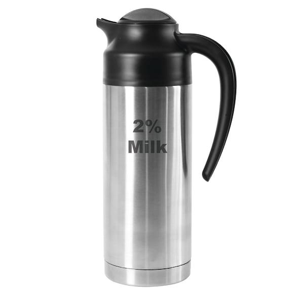 Service Ideas SteelVac Creamer, Etched 2% Milk, Vacuum Insulated Carafe, Stainless Vacuum, 1 Liter S2SN1002PCTET - main